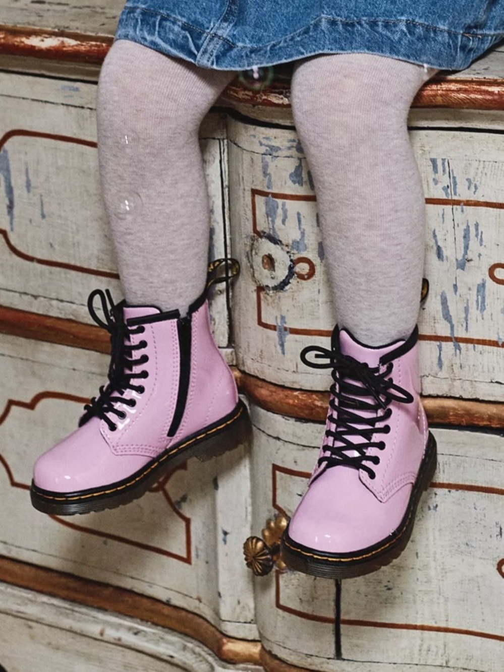 Dr. Martens 1460 T Pale Pink Patent Leather Boots Toddler, Size 7